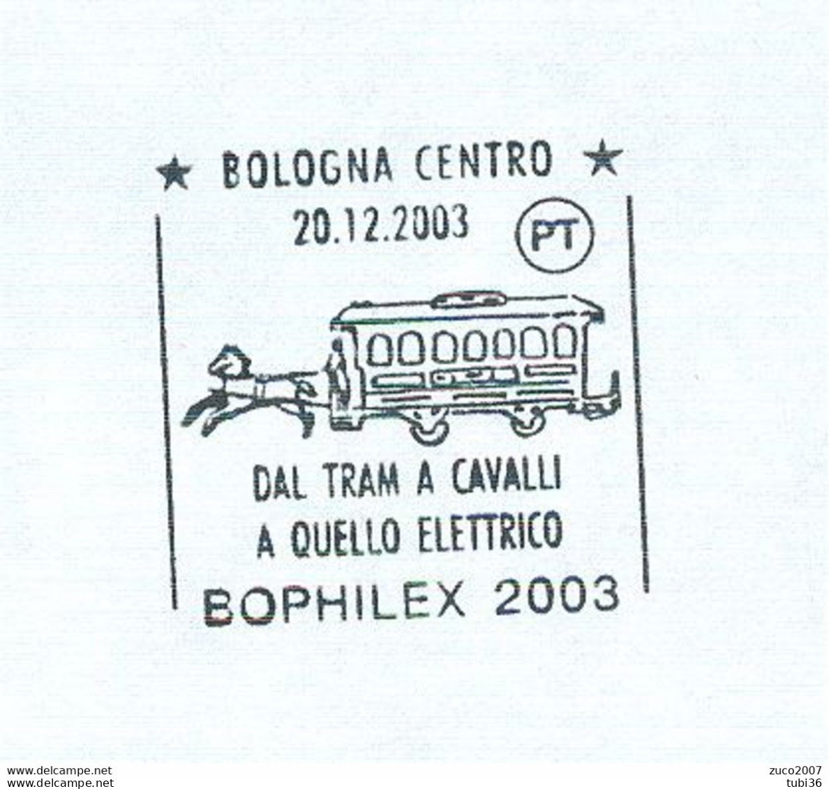 "DAL TRAM A CAVALLI A QUELLO ELETTRICO",ANNULLO POSTALE FIGURATO-2003-TIMBRO POSTE BOLOGNA - Tram