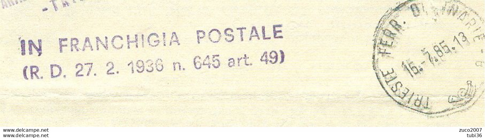 "IN FRANCHIGIA POSTALE",TIMBRO DISPONIBILE PER GLI ENTI PUBBLICI,1985, - Poste