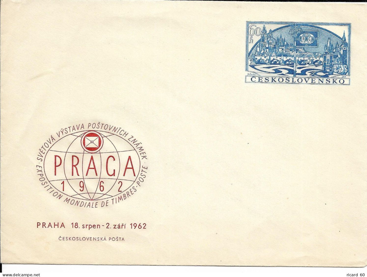 Entier Postal Neuf Tchécoslovaquie, Enveloppe, Praga 1962 - Buste