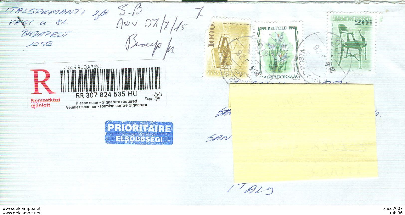 LETTERA RACCOMANDATA - TIMBRO POSTE  BUDAPEST (UNGHERIA) - ITALIA -2015 - Lettres & Documents