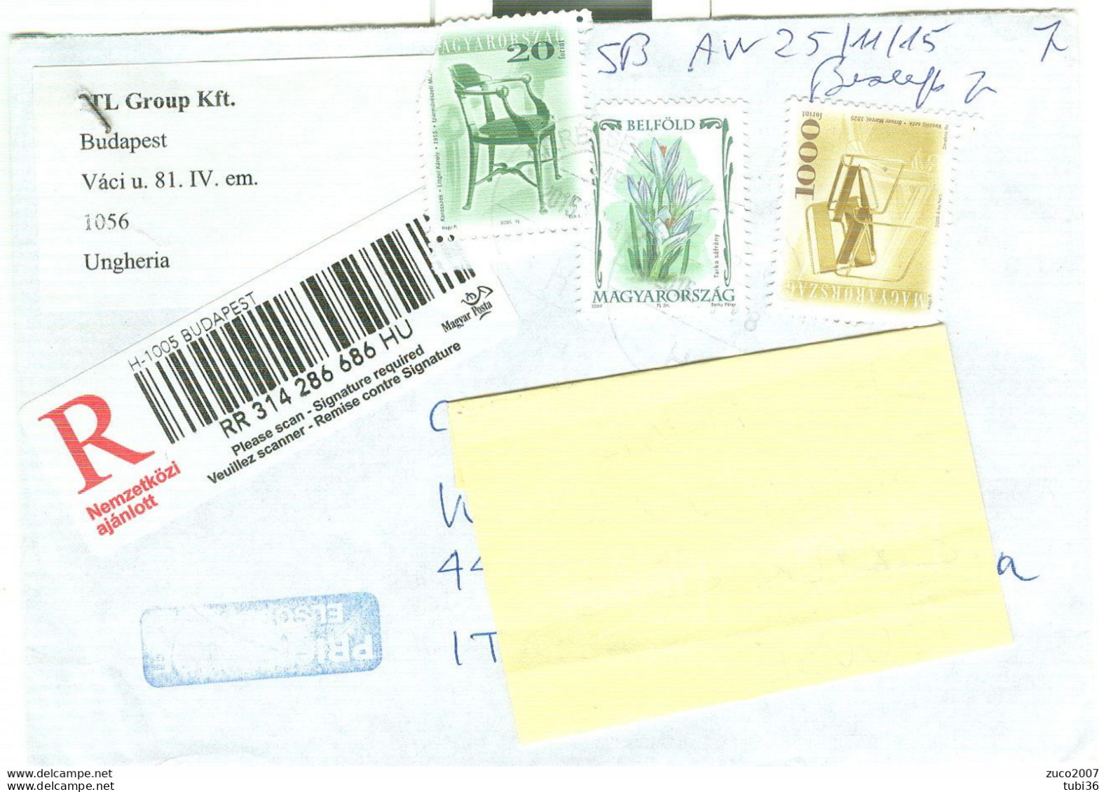 LETTERA RACCOMANDATA - TIMBRO POSTE  BUDAPEST (UNGHERIA) - ITALIA -2015 - Cartas & Documentos