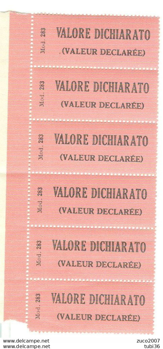 POSTE ITALIANE - MOD. 283 - VALORE DICHIARATO - ETICHETTE N.6 - Poste