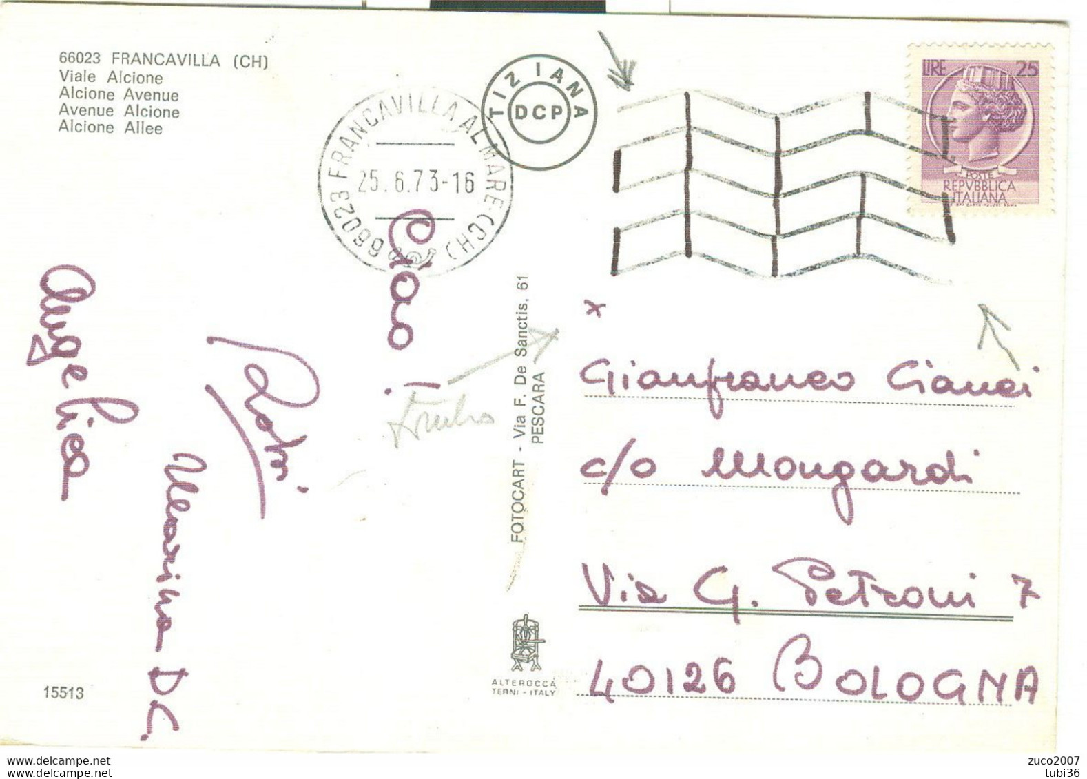 "ANNULLO DATARIO GULLER CON BANDIERA" 1973 - POSTE FRANCAVILLA AL MARE (CHIETI)- COLORI ANIMATA-ED.FOTOCART,PESCARA, - Altri & Non Classificati