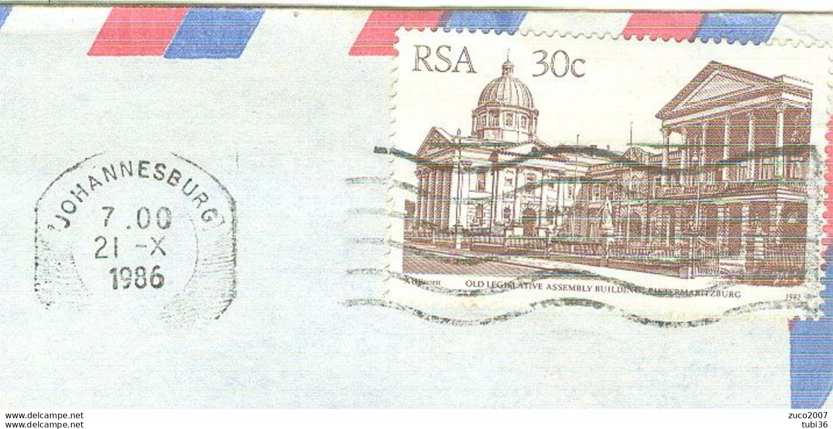 SUD-AFRICA,SOUTH AFRICA  - RSA  30c -JOHANNESBURG - 1986 - FERRARA, ITALIA - Briefe U. Dokumente