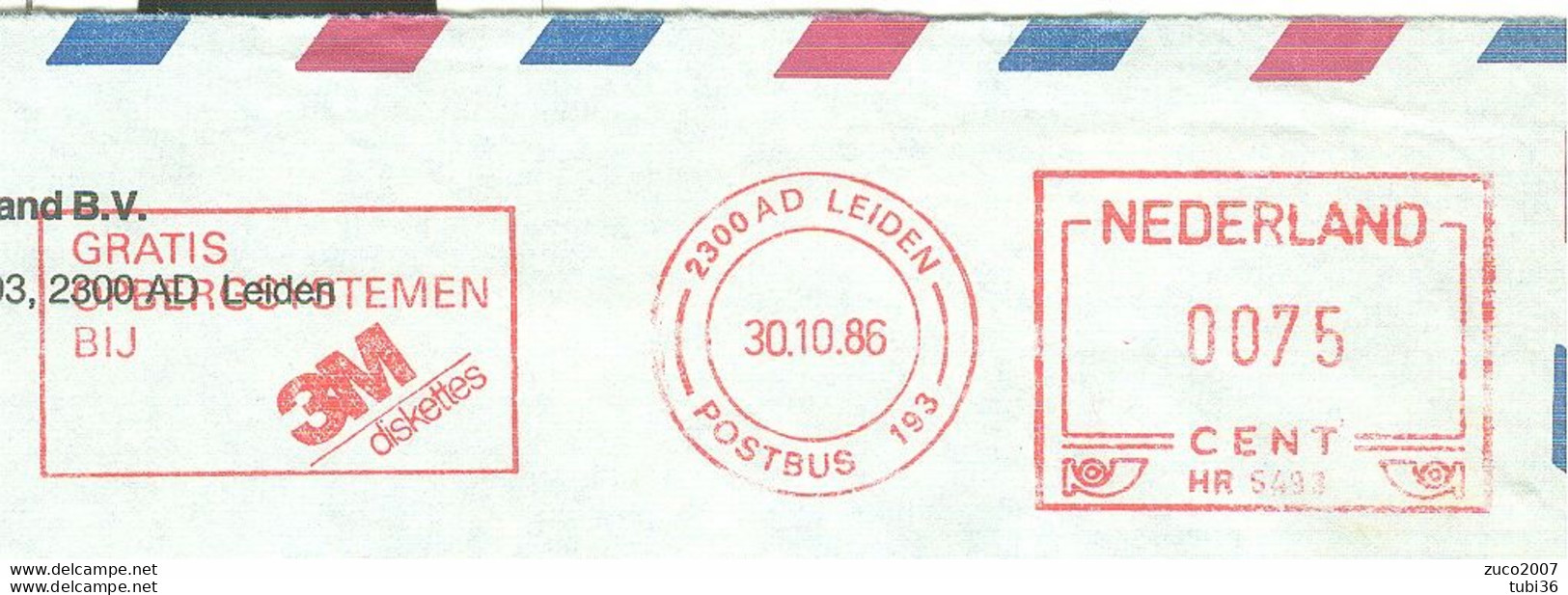 NEDERLAND - LEIDEN - 3M -1986 - FERRARA - ITALIA - Maschinenstempel (EMA)