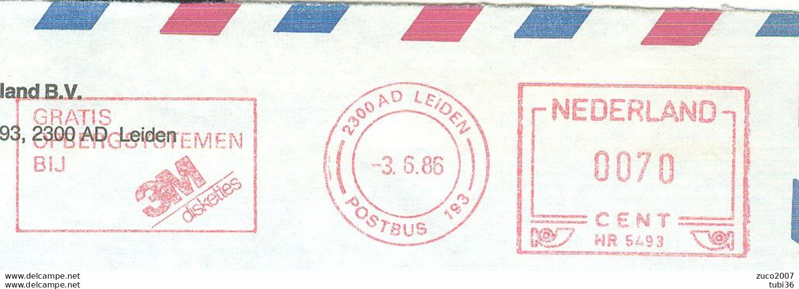 NEDERLAND - LEIDEN - 3M -1986 - FERRARA - ITALIA - Maschinenstempel (EMA)