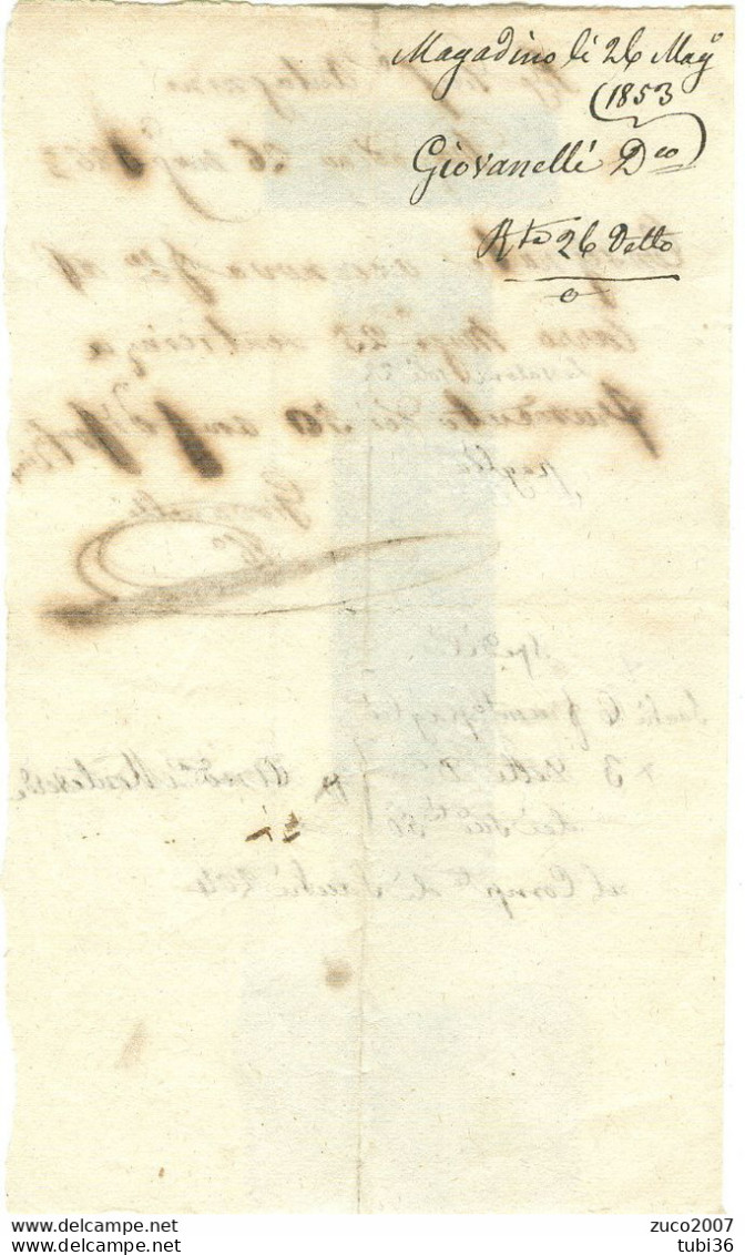 ORDINE DI MERCE (FRUMENTO), DATA 26 MAGGIO 1853, ALLA DITTA ANTOGNINI -MAGADINO (CANTON TICINO) DALLA DITTA GIOVANELLI, - 1843-1852 Kantonalmarken Und Bundesmarken