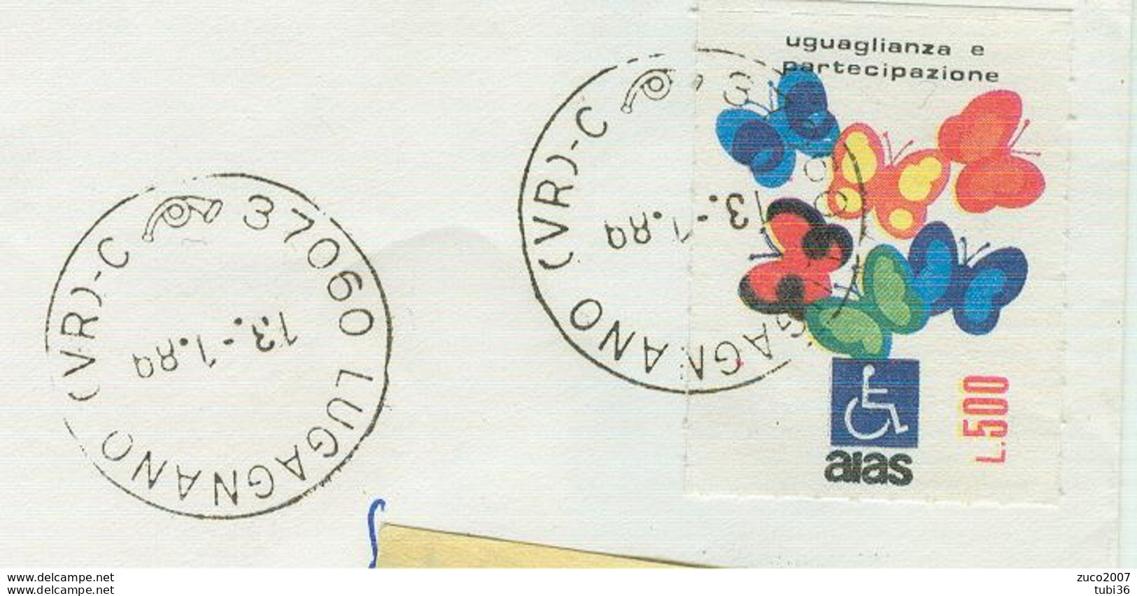 FRODE POSTALE - AIAS £.500, TARIFFA ASSOLTA CON CHIUDILETTERA,1989-TIMBRO POSTE LUGAGNANO (VERONA), NON TASSATA - Varietà E Curiosità