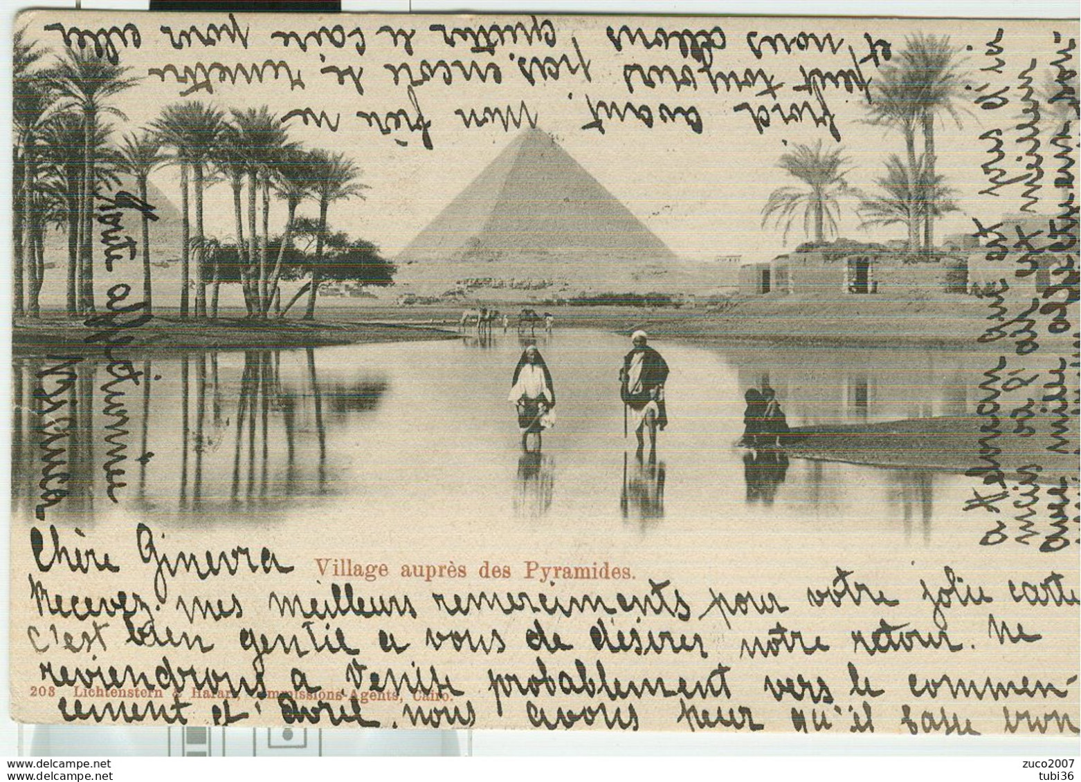 " VILLAGE AUPRES DES PYRAMIDES"B/N VIAGGIATA 1902,TIMBRO GRAND CONTINENTAL HOTEL,CAIRO,PER VENEZIA (ITALIA),UPU EGYPTE - Pyramids