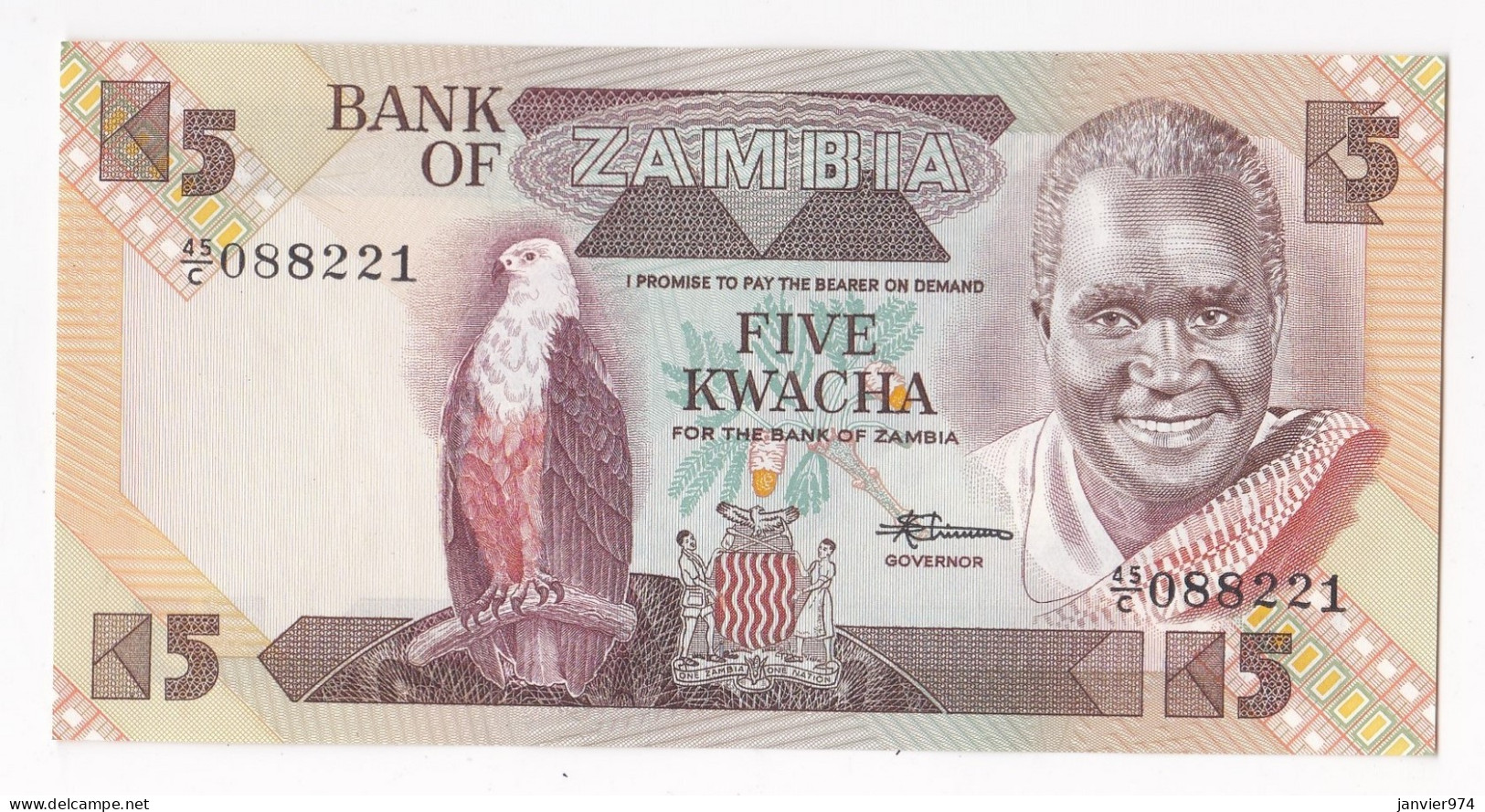 Zambia 5 Kwacha ND ( 1980-1988), N°45/C 088221, UNC   - Sambia