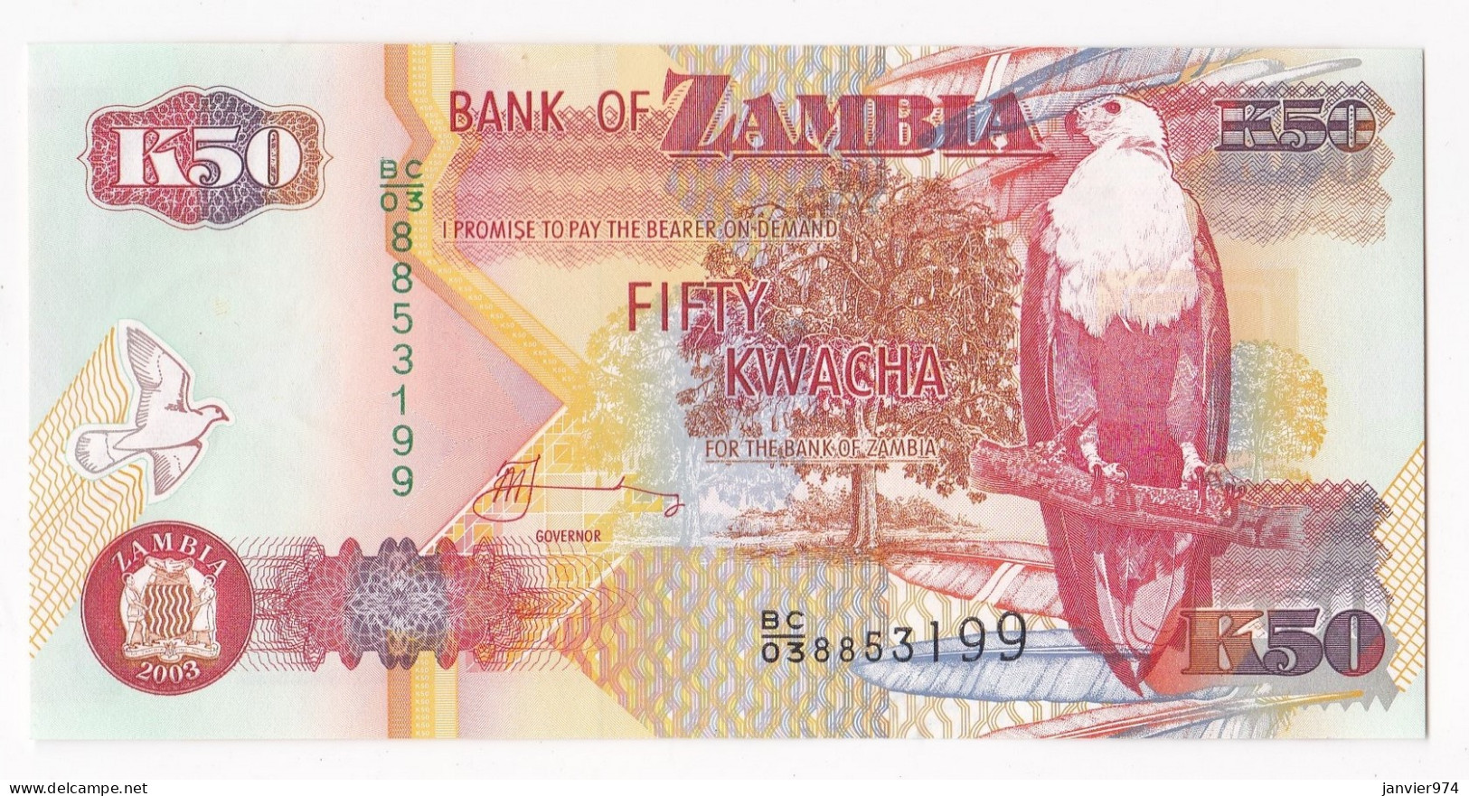 Zambia 50 Kwacha 2003, N°B/03 . 8853199, UNC   - Zambia