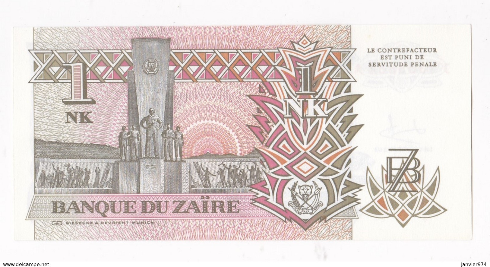 Zaire 1 Nouveau Likuta 1993 , N° J 1305834 A , Billet Neuf - UNC - Zaire