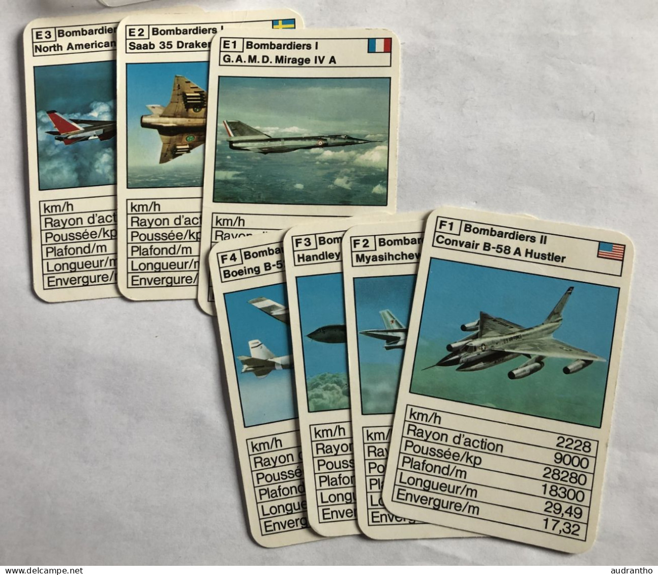 Jeu 31 Cartes Quartet - Avions Jets - Phantom - Mirage - Mig 21 - Convair - Boeing - Handley - Saab - Aviation