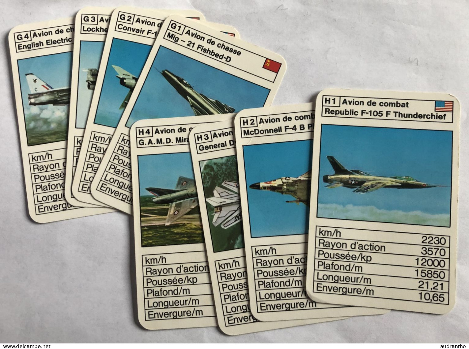 Jeu 31 Cartes Quartet - Avions Jets - Phantom - Mirage - Mig 21 - Convair - Boeing - Handley - Saab - Aviation