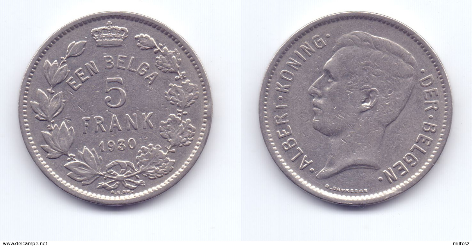 Belgium 5 Francs 1930 (legend In Dutch) Pos. A - 5 Francs & 1 Belga