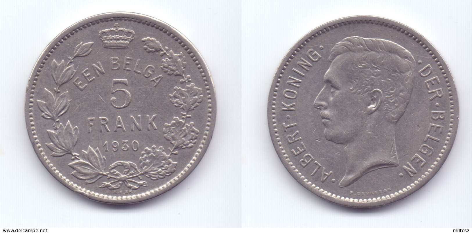 Belgium 5 Francs 1930 (legend In Dutch) Pos. B - 5 Frank & 1 Belga