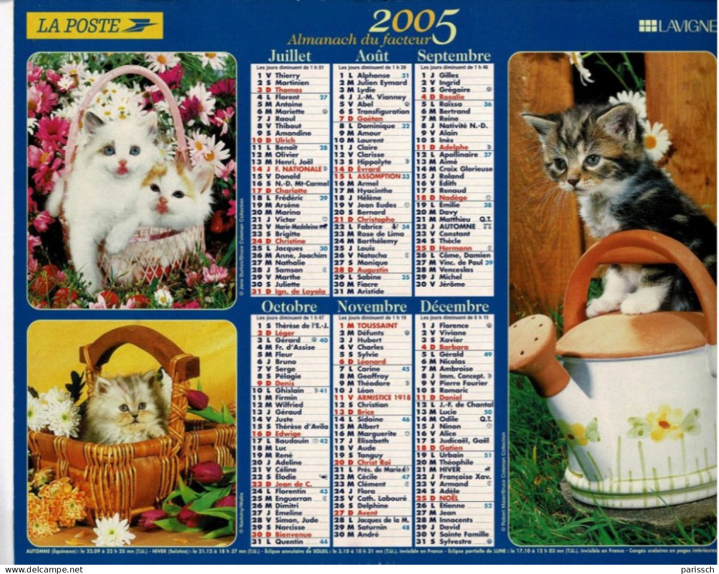 Calendrier Des Postes 2005 -chiots, Chaise, Fleurs, Panier, Chatons, Arrosoir - Grand Format : 2001-...