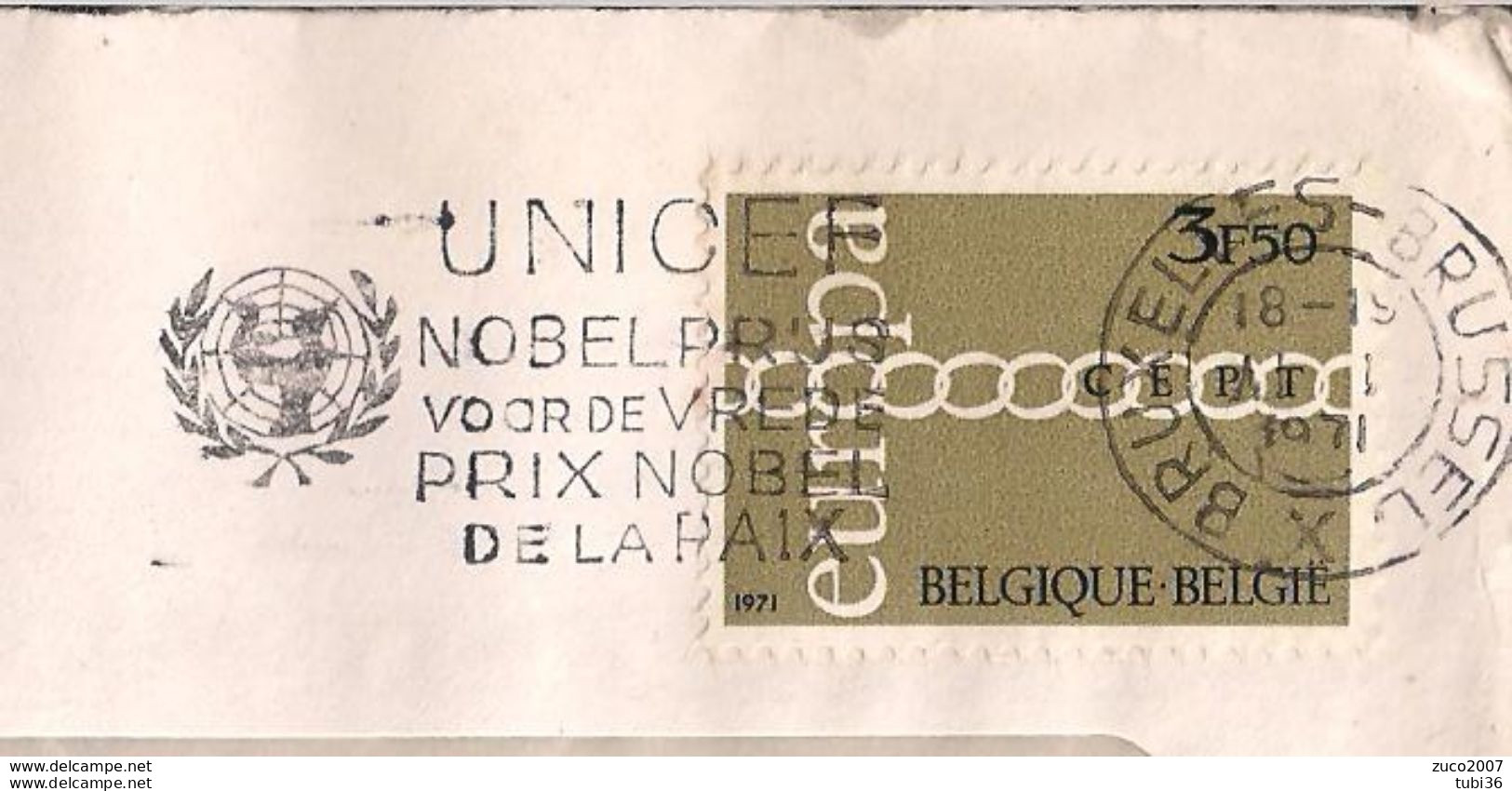 BRUXELLES - TIMBRO POSTE TARGHETTA"UNICEF" 1971, - Flammes