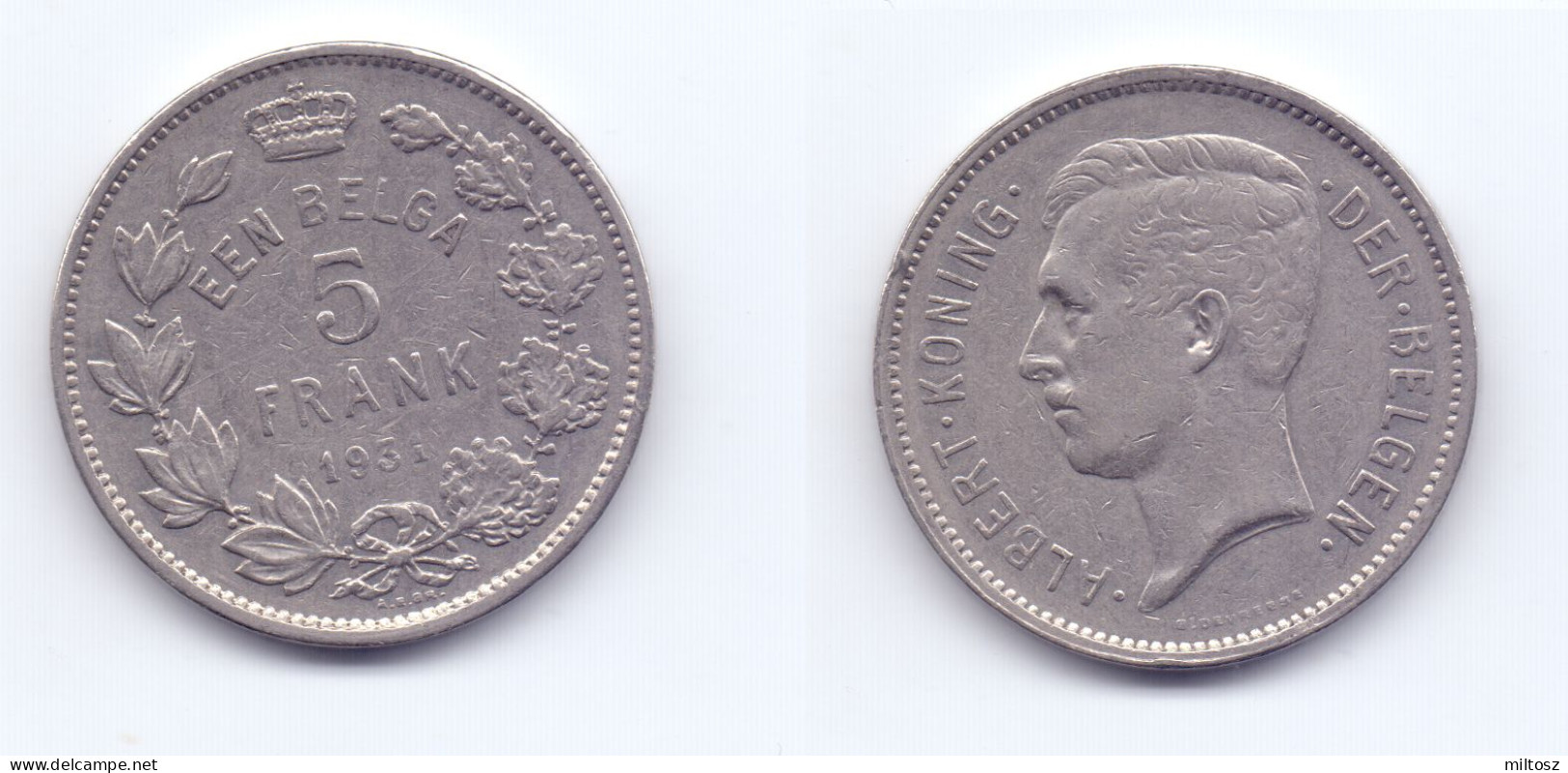 Belgium 5 Francs 1931 (legend In Dutch) Pos. A - 5 Francs & 1 Belga