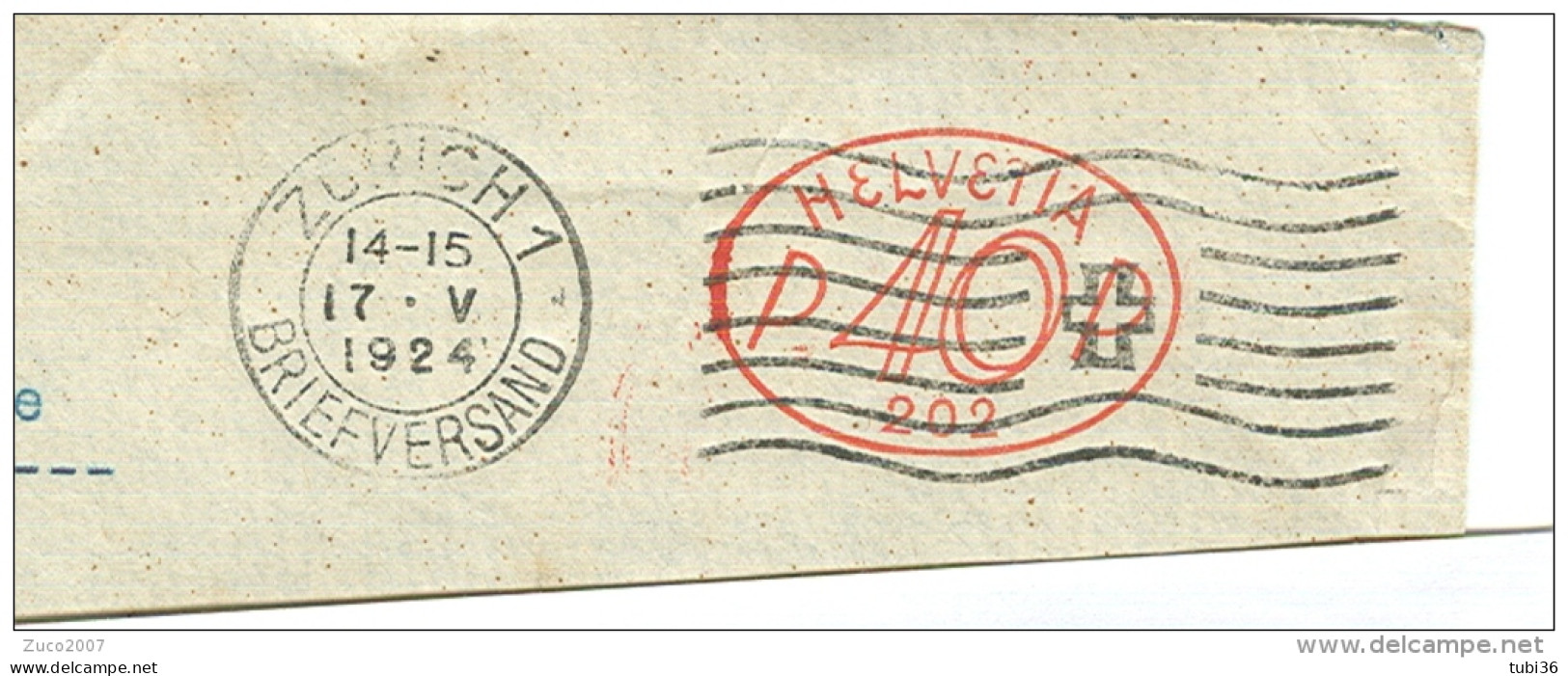 Suisse. EMA Freistempel. 40, CREDIT SUISSE,1924, PER ITALIA, - Frankiermaschinen (FraMA)