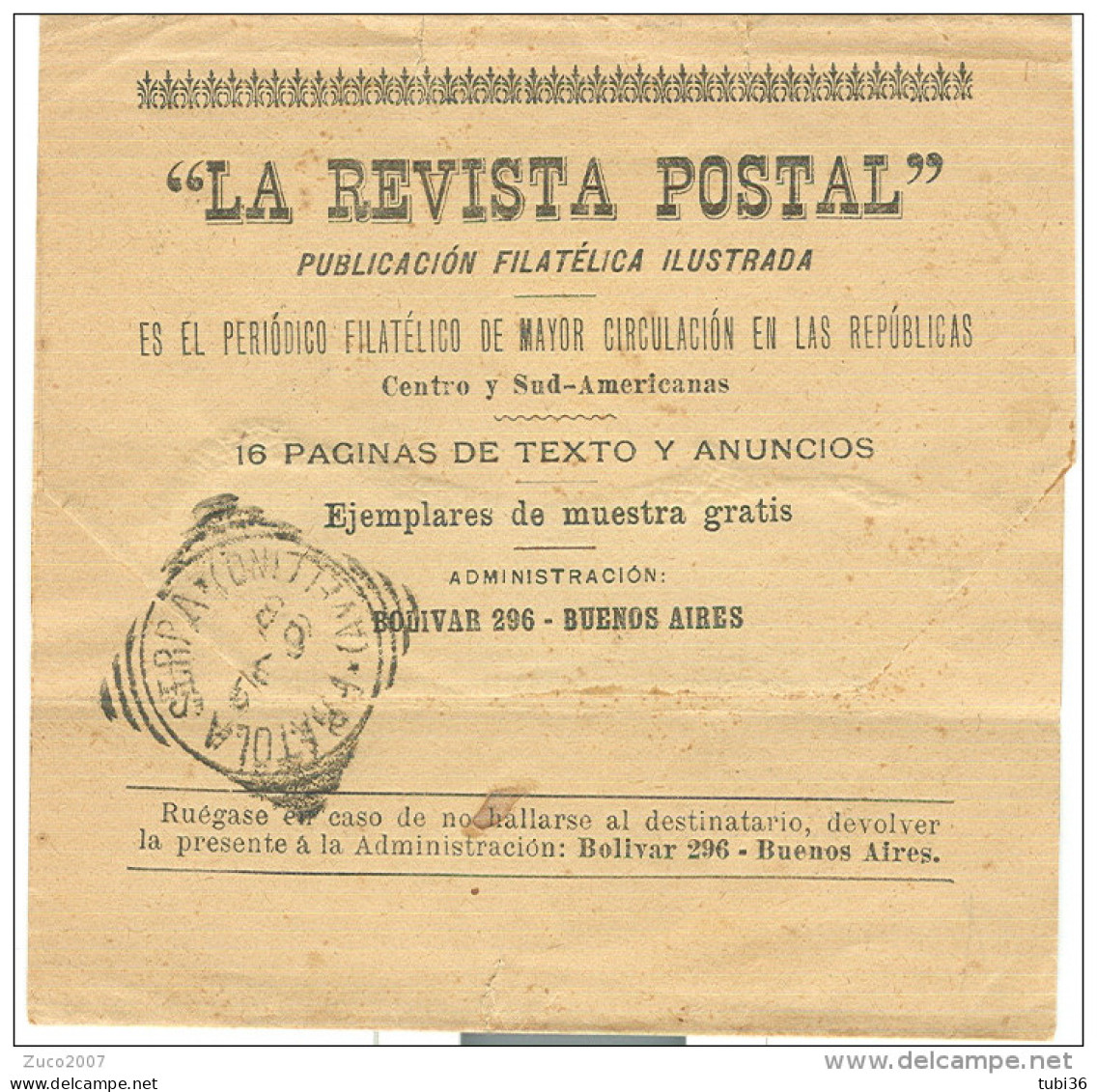 REPUBLICA ARGENTINA-1 CENTAVO- IMPRESOS -LA REVISTA POSTAL,1898- BUENOS AIRES-PRATOLA SERRA (AVELLINO),TONDORIQUADRATO - Storia Postale