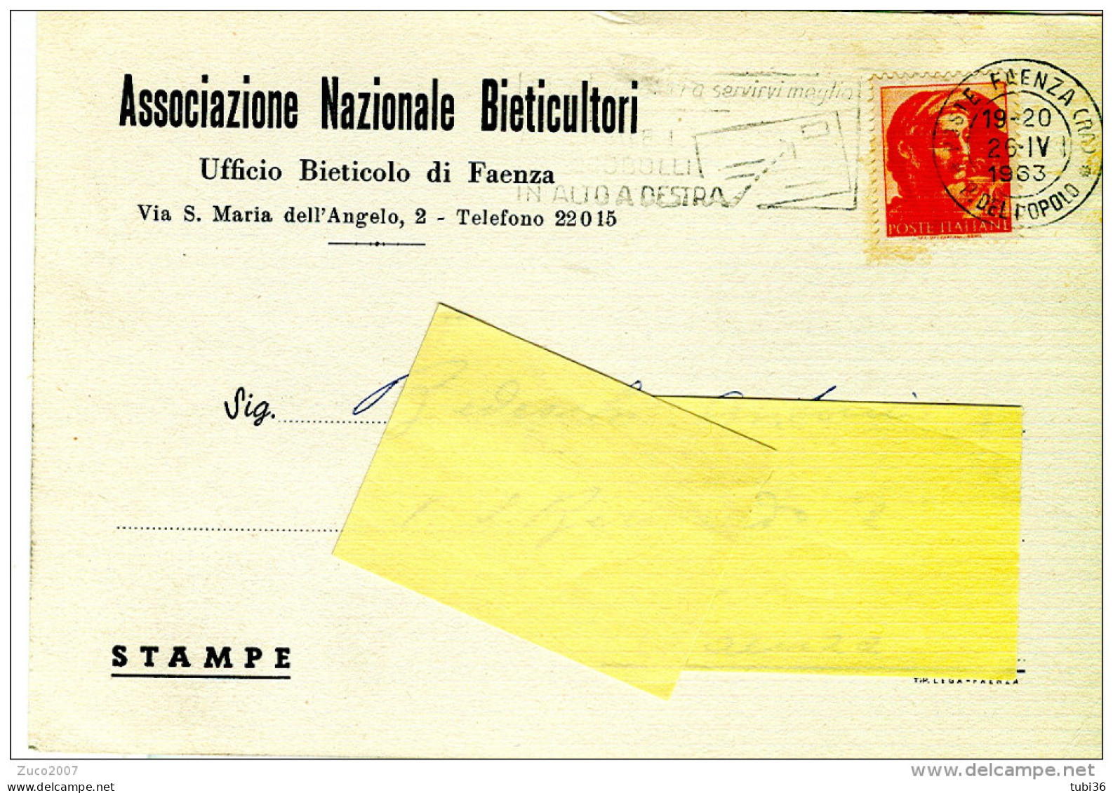 ANB,ASSOCIAZIONE NAZIONALE BIETICULTORI,FAENZA,1963,INSETTICIDI PER LA DIFESA DELLA BIETOLA,TIMBRO POSTE FAENZA TARGHETT - Faenza