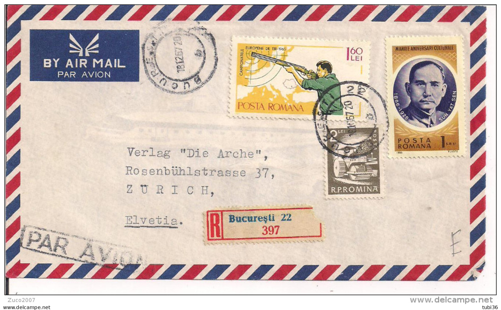 ROMANIA - AFFRANCATURA MISTA ,1967, RACCOMANDATA VIA AEREA, BUCAREST - ZURIGO, - Lettres & Documents