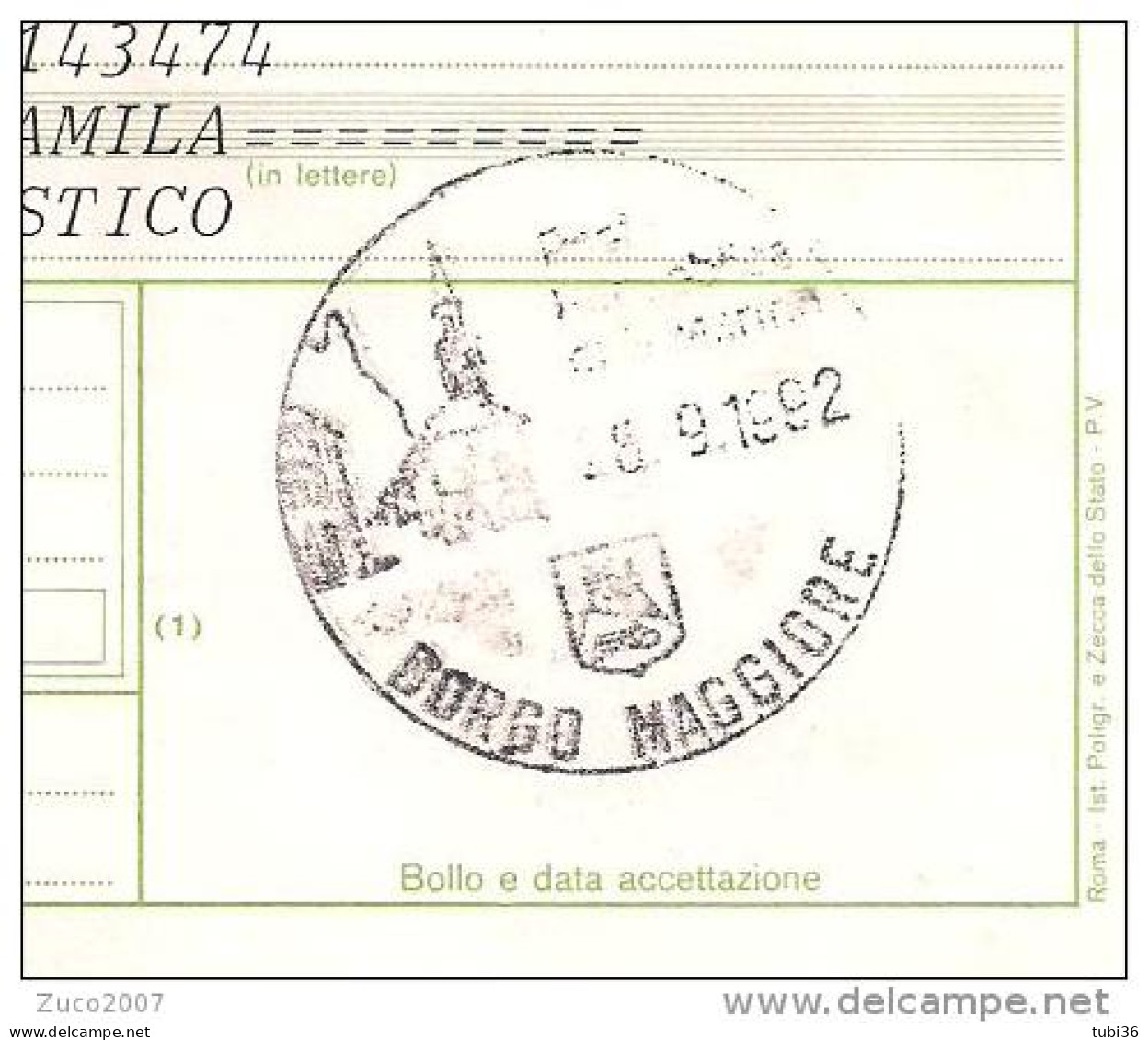 BOLLETTINO SPEDIZIONE PACCO, 1992, ASSICURATA,BORGO MAGGIORE - BOLOGNA,TASSA L.13000,COMMEMORATIVI - Spoorwegzegels