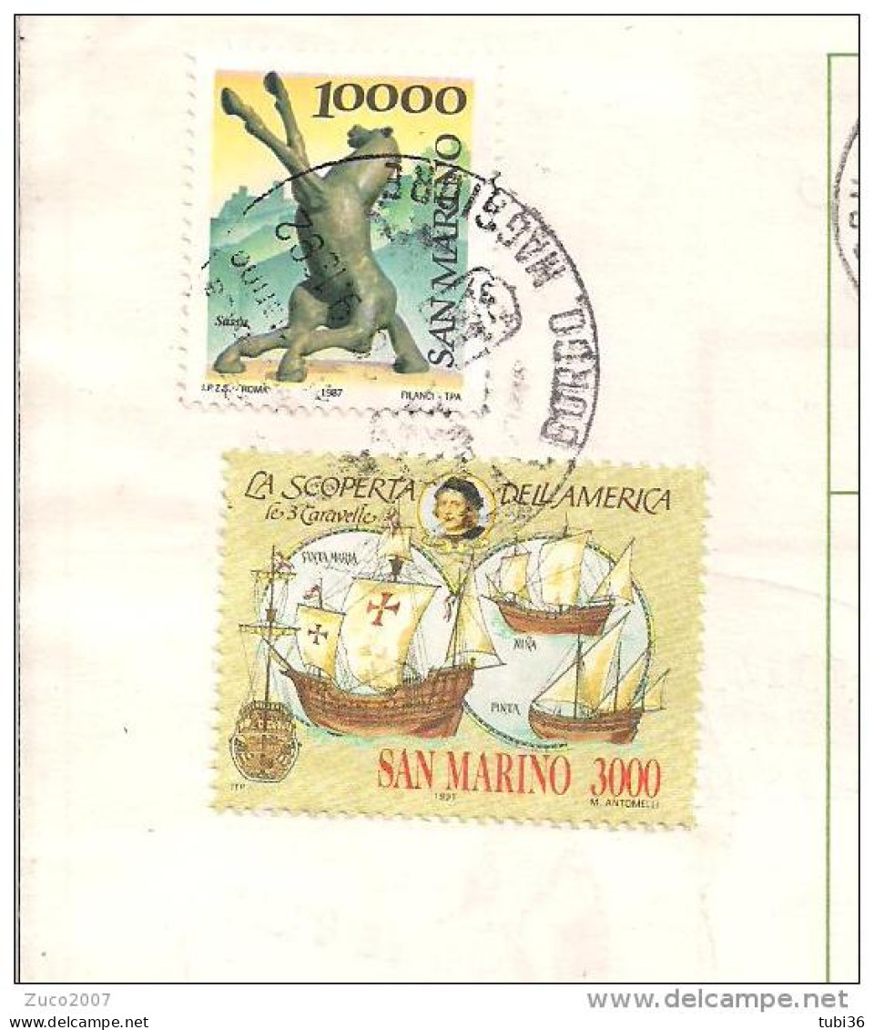 BOLLETTINO SPEDIZIONE PACCO, 1992, ASSICURATA,BORGO MAGGIORE - BOLOGNA,TASSA L.13000,COMMEMORATIVI - Paketmarken