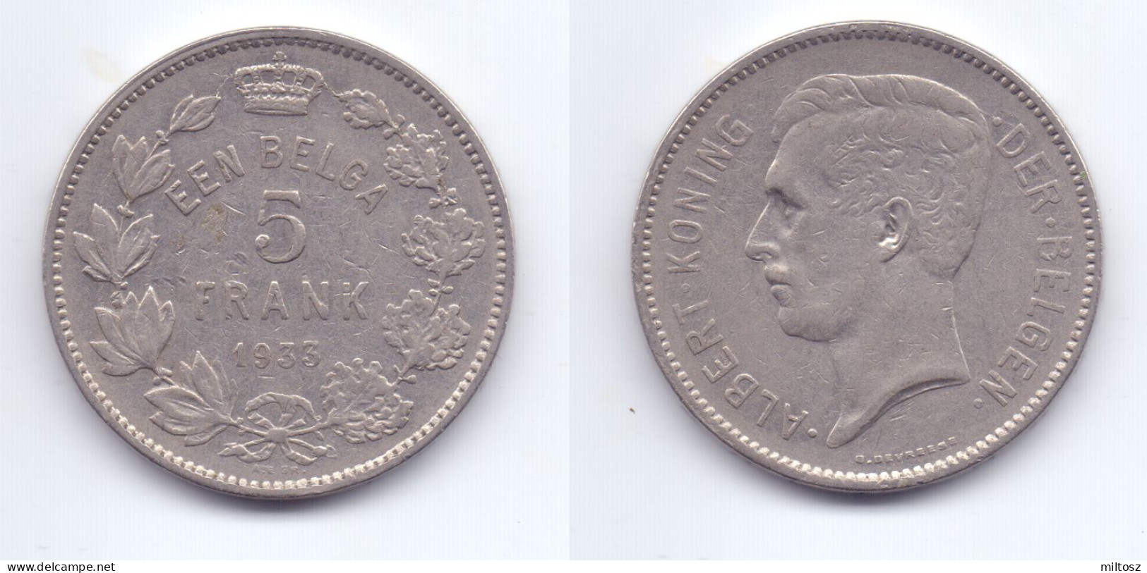 Belgium 5 Francs 1933 (legend In Dutch) Pos. A - 5 Francs & 1 Belga