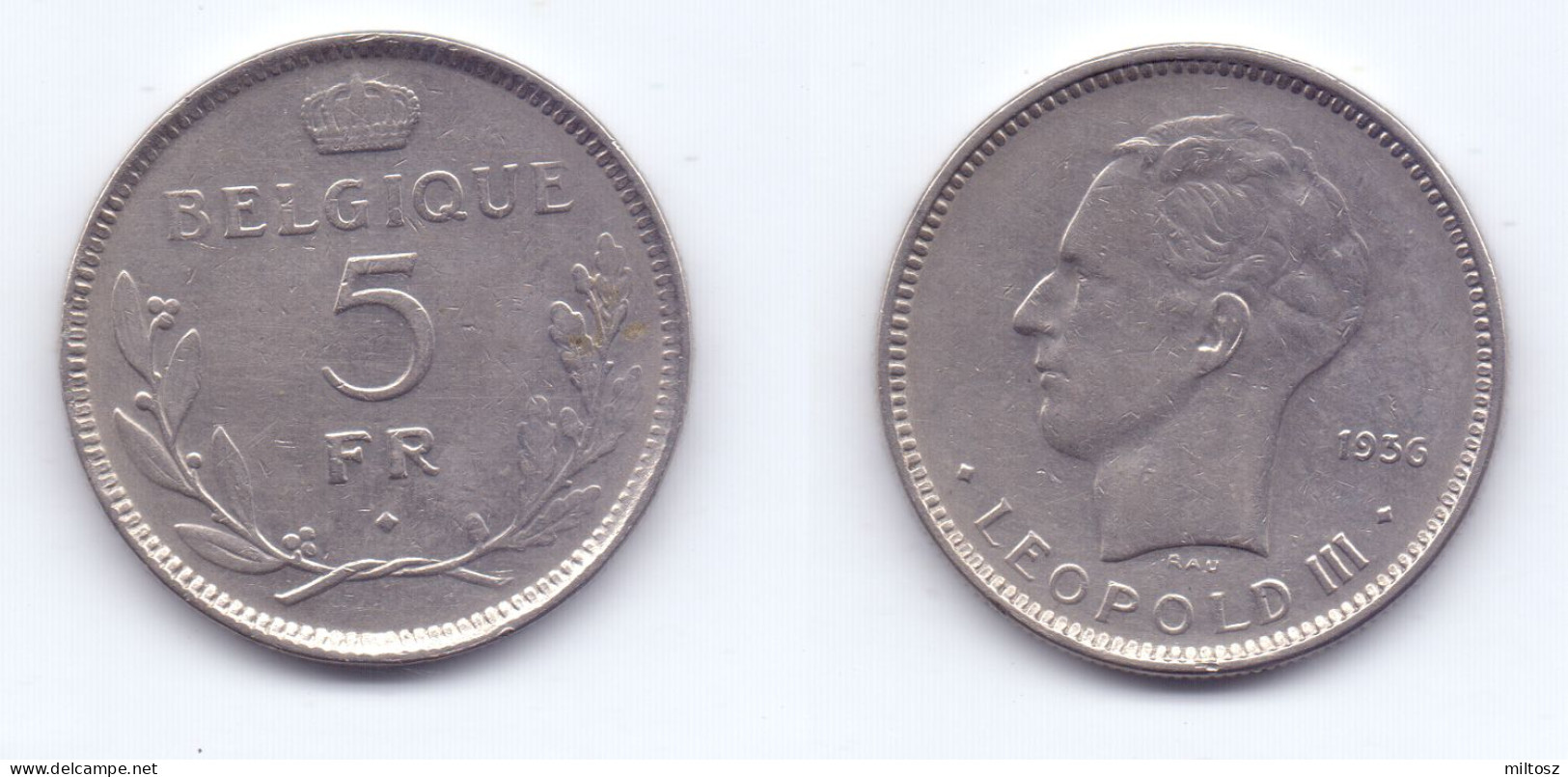 Belgium 5 Francs 1936 (legend In French) Pos. A - 5 Francs