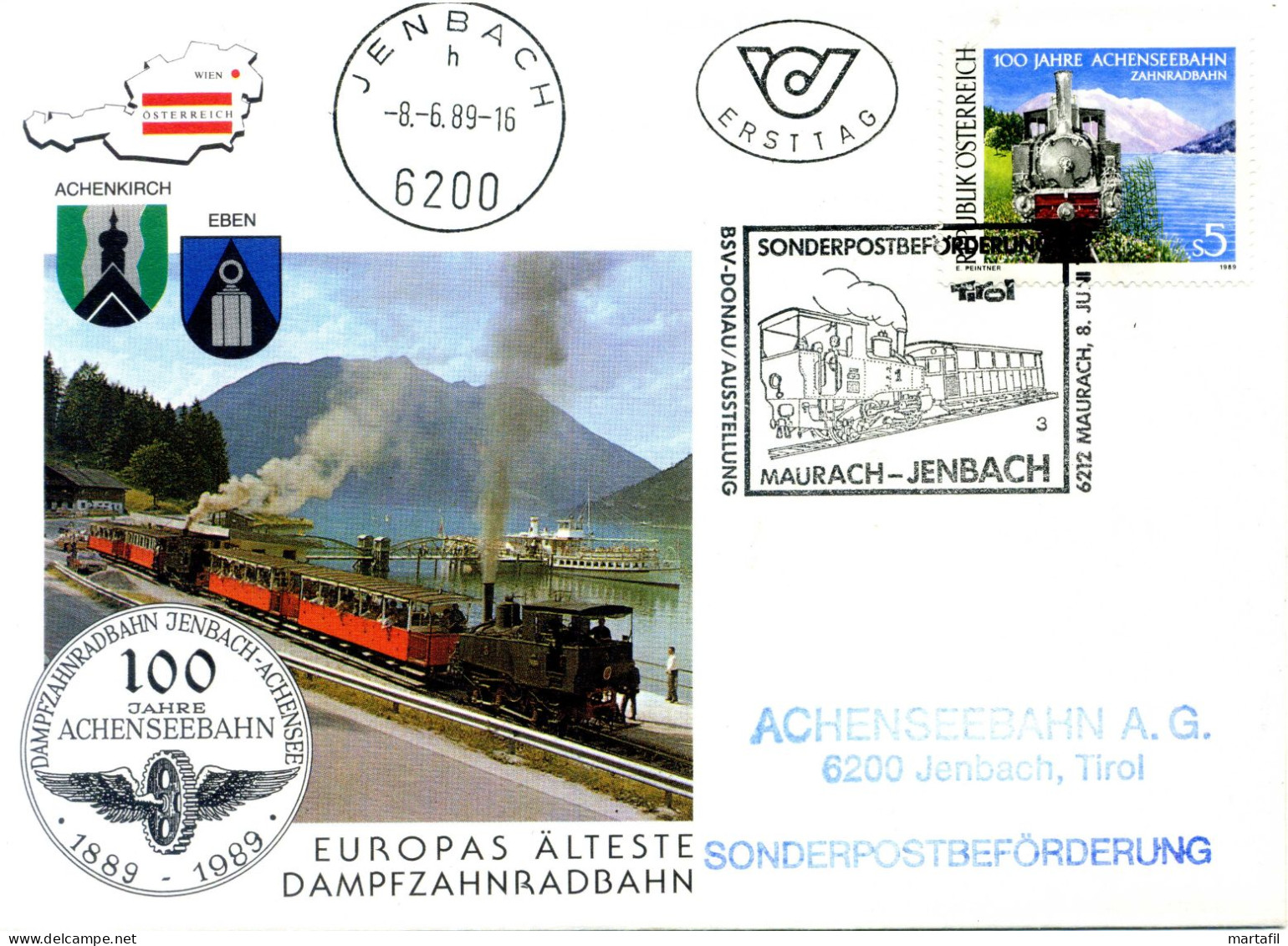 TEMATICA TRENI - TRAINS - Cartolina, 100 Jahre Achenseebahn Zahnradbahn - Eisenbahnen