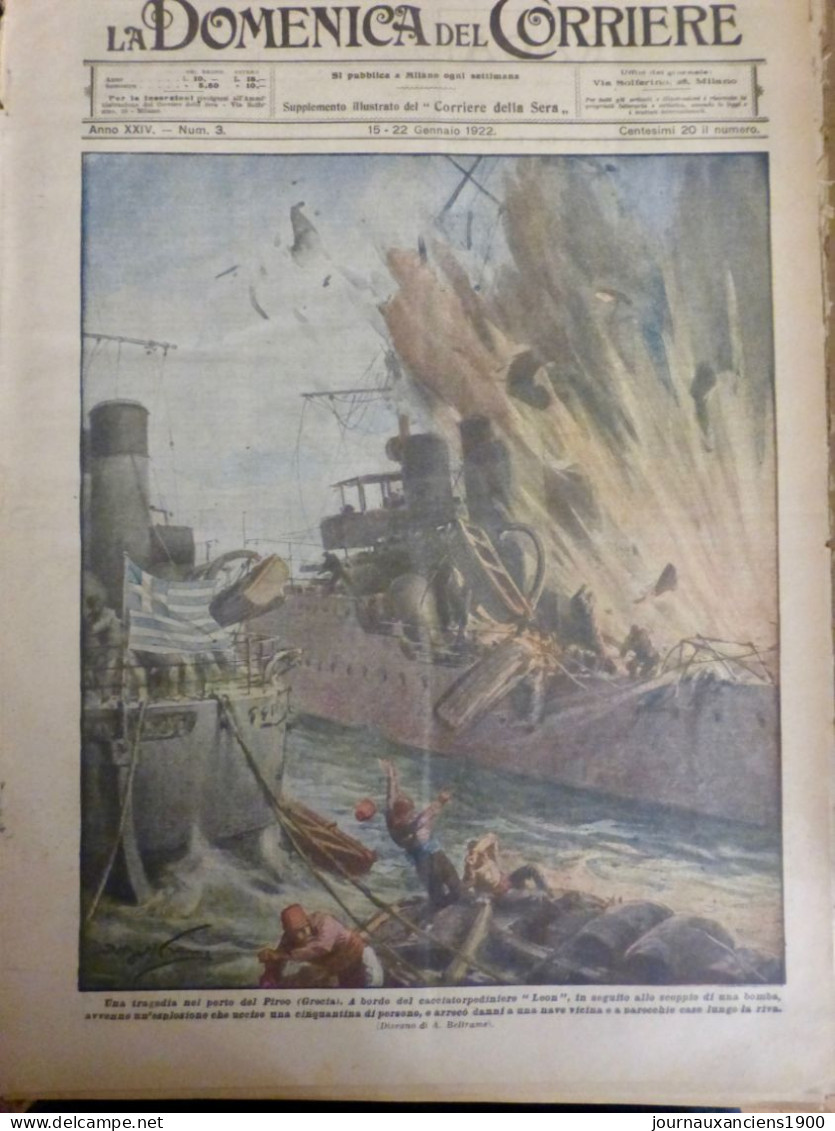 1922 BATEAU LEON INCENDIE EXPLOSION TORPILLE BOMBE PORT PIREE 1 JOURNAL ANCIEN - Unclassified