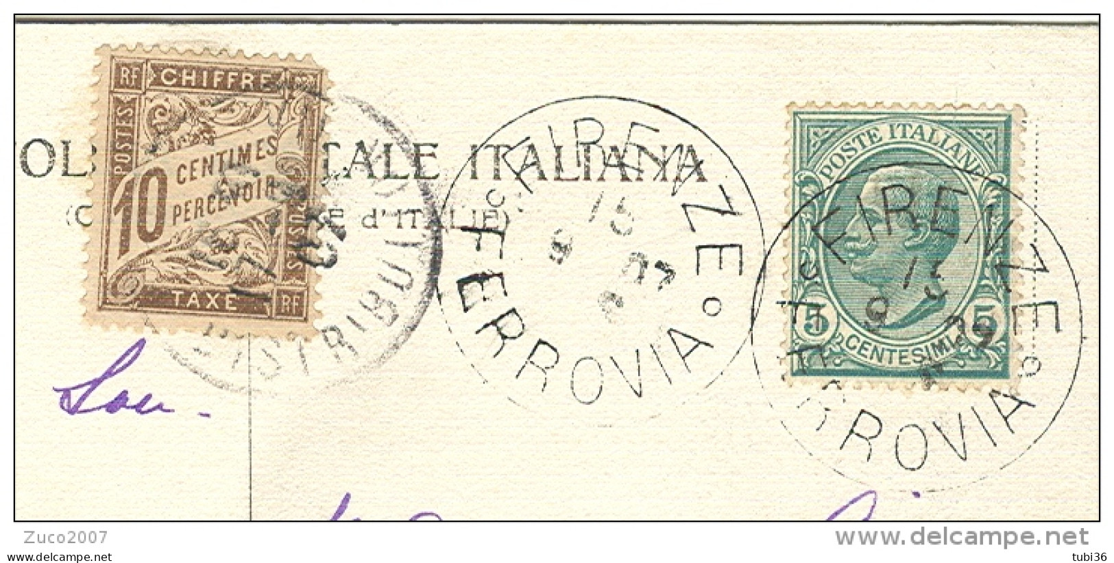 LEONI Cent.5 SU CARTOLINA B/N VIAGGIATA  1907, FIRENZE-PARIGI, TASSATA FRANCIA Cent.10,FIRENZE BATTISTERO - Portomarken