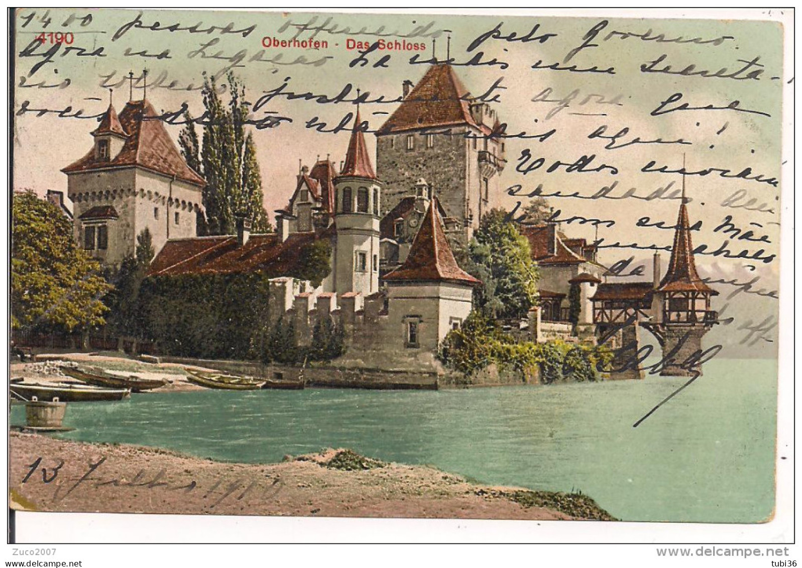 OBERHOFEN - Das Schloss , COLORI VIAGGIATA 1910, - Oberhofen Am Thunersee