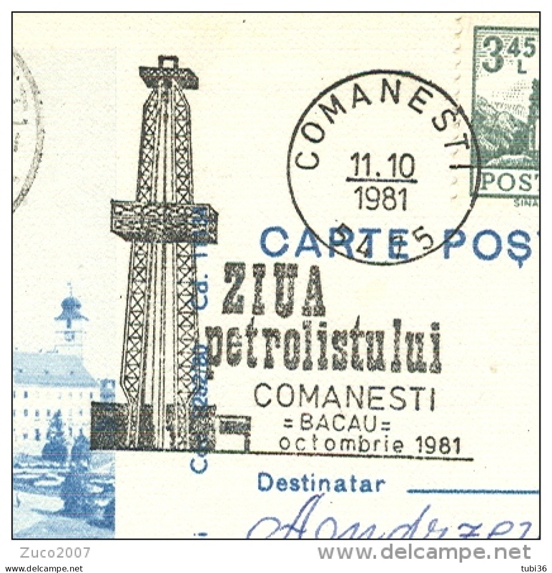 CARTE POSTALA,SIBIU, STAMP ZIUA PETROLISTULUI COMANESTI, BACAU, 1981, PER POZNAN, POLONIA - Postmark Collection