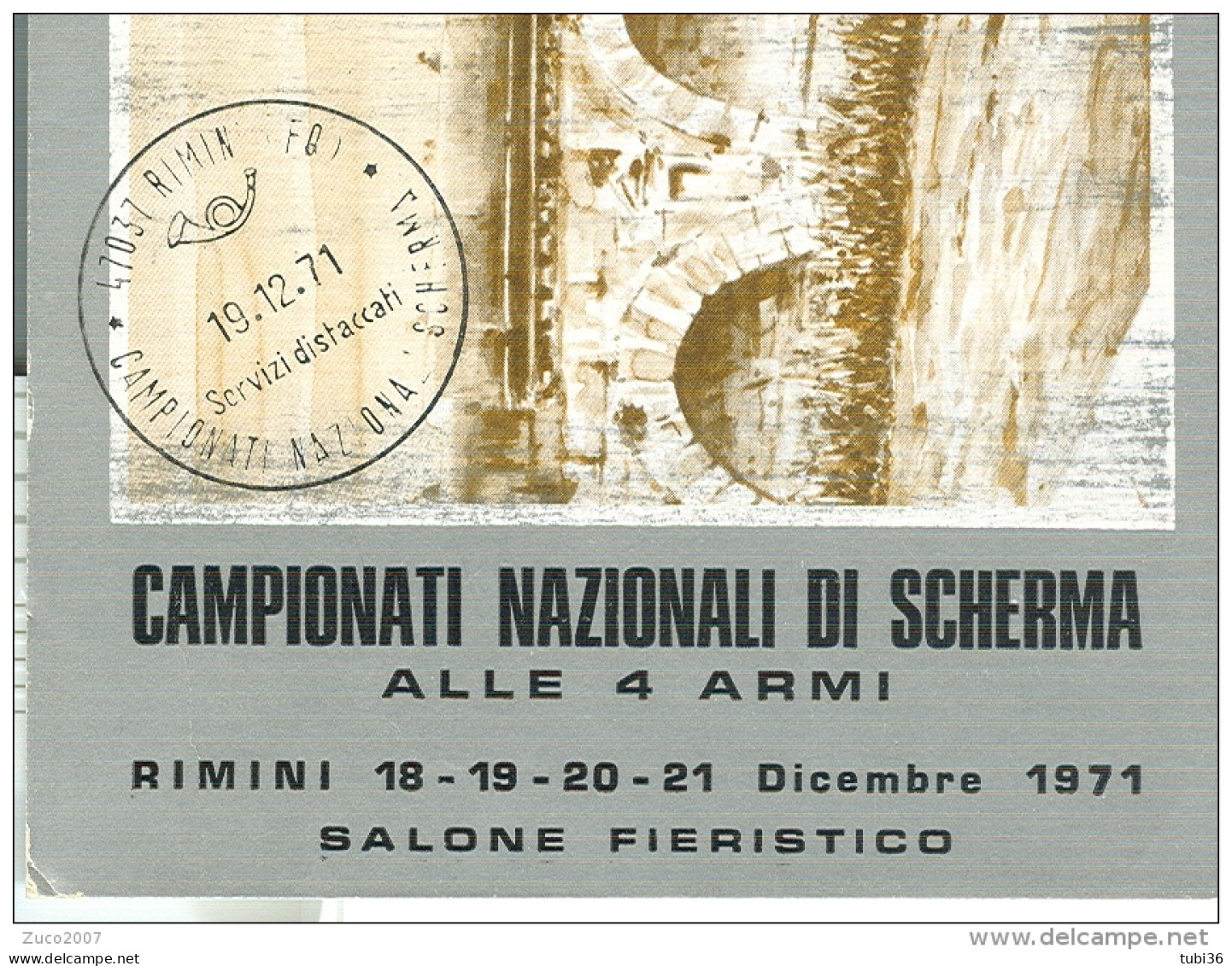 CAMPIONATI NAZIONALI DI SCHERMA, RIMINI 1971, ANNULLO SPECIALE SU CARTOLINA DEDICATA, - Fencing