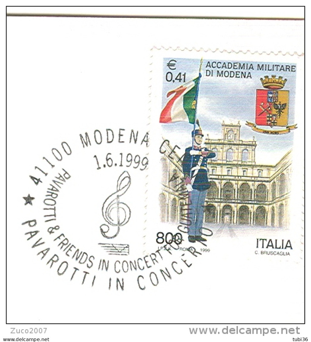 PAVAROTTI & FRIENDS 99, IN CONCERT FOR GUATEMALA, MODENA 1999,ANNULLO SPECIALE FIGURATO SU CARTOLINA DEDICATA, - Singers