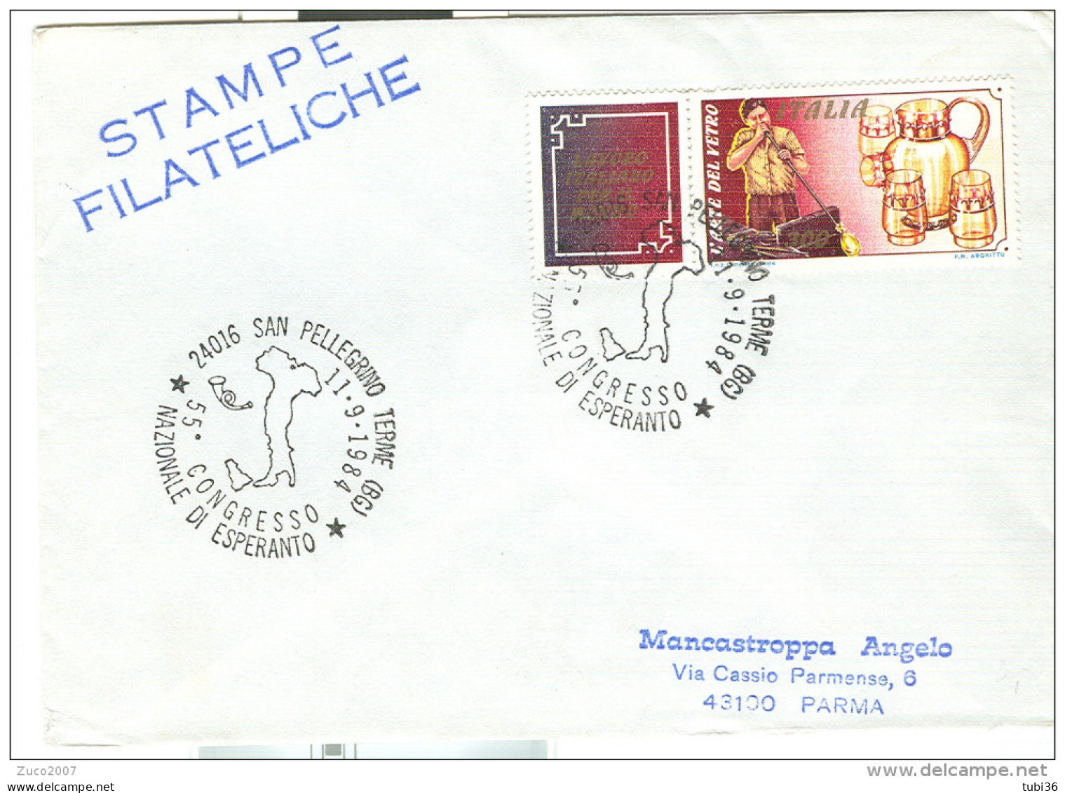 CONGRESSO NAZIONALE ESPERANTO,PARMA 1984, ANNULLO SPECIALE FIGURATO  SU BUSTA VIAGGIATA, - Esperánto