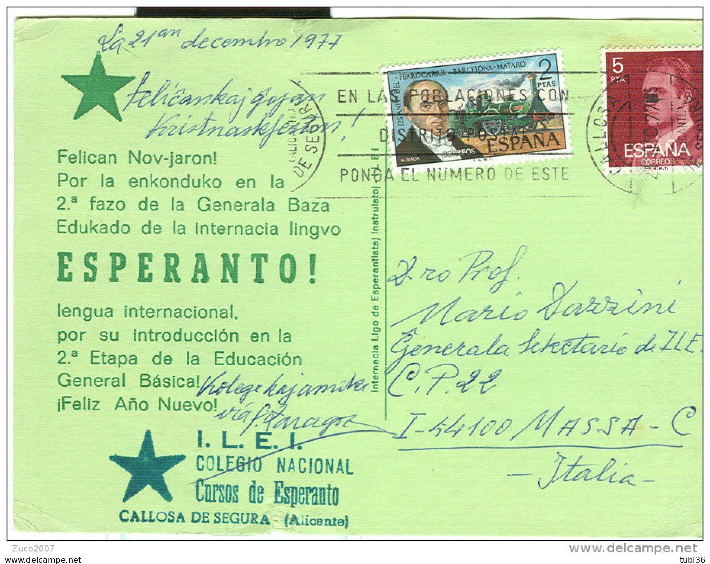 ESPERANTO, CARTOLINA CASA DE SEGURA , ALICANTE, X MASSA ITALIA, 1977, - Esperanto