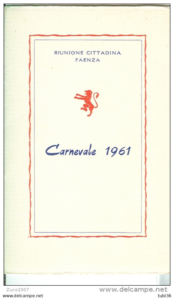 FAENZA,. RIUNIONE CITTADINA, CARNEVALE 1961, INVITO  AI FESTEGGIAMENTI, PROGRAMMA,   FORMATO 9 X 14, - Fasching & Karneval