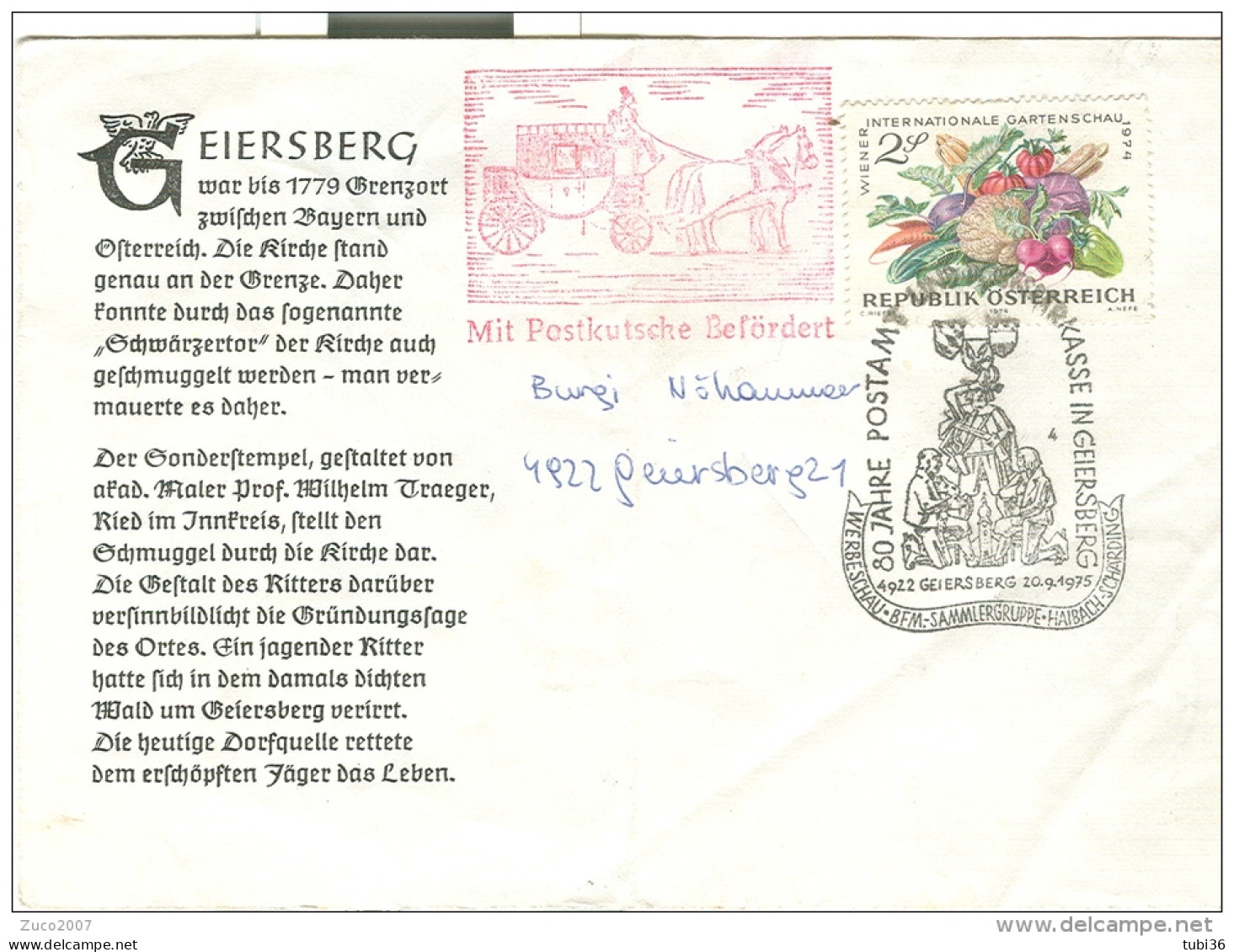 REPUBLIK OSTERREICH, MIT POSTKUTSCHE BEFORDERT, GEIERSBERG  1975, - Poste