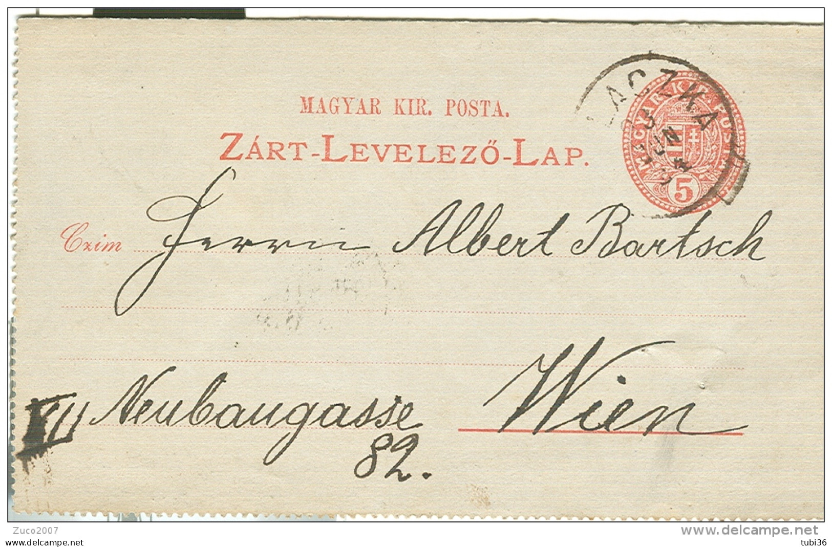 ZART - LEVELEZO - LAP - 1893 - WIEN - Marcophilie