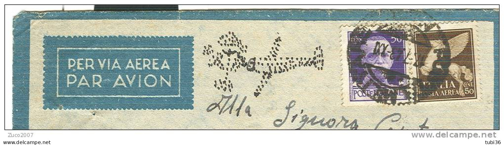 PM 23,GRECIA,  LETTERA Cent. 50+50, VIA AEREA  PER  MELISSANO , 1943, FIGURA AEREO PUNTEGGIATA,VALORI GEMELLI - Îles Ioniennes