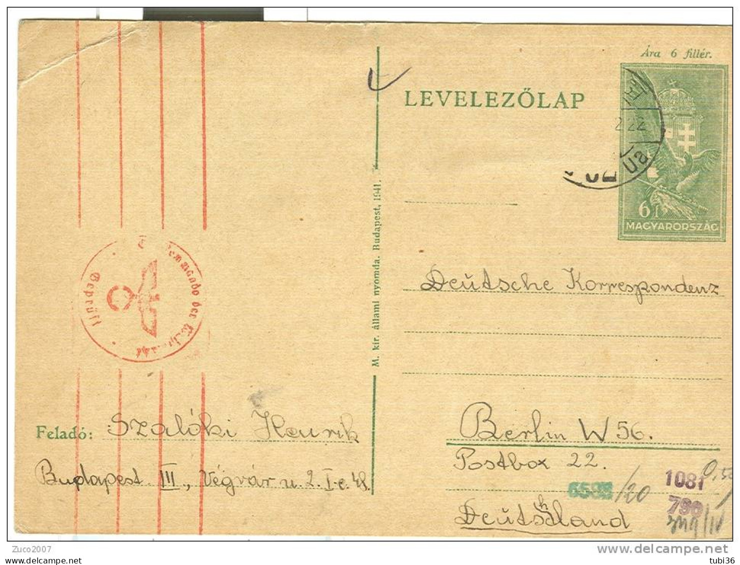 Levelezolap. 1941. BUDAPEST. Gepruft. Oberkommandant Der Wehrmacht,  BERLIN, - Poststempel (Marcophilie)