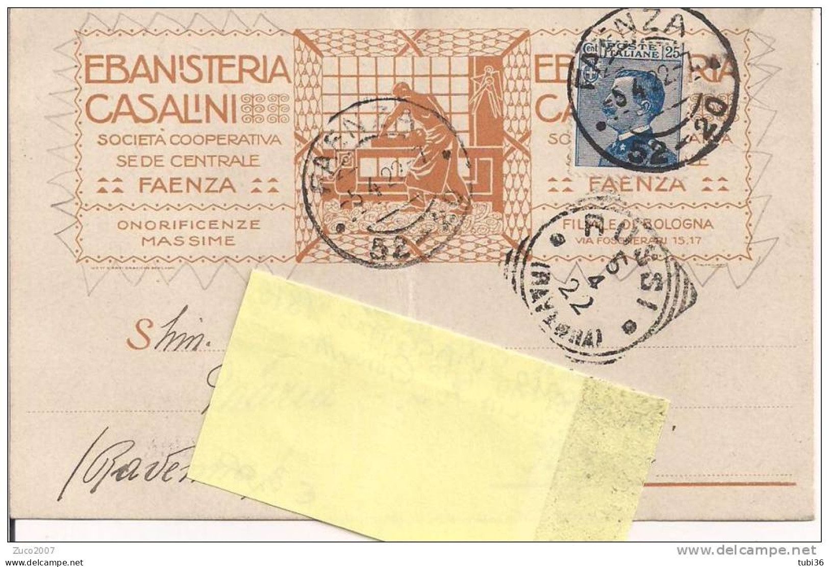 CASALINI, FAENZA,CARTOLINA COMMERCIALE VIAGGIATA 1922, TIMBRO POSTE FAENZA FRAZIONARIO 52-20, TIMBRO RUSSI TONDORIQUADRA - Faenza