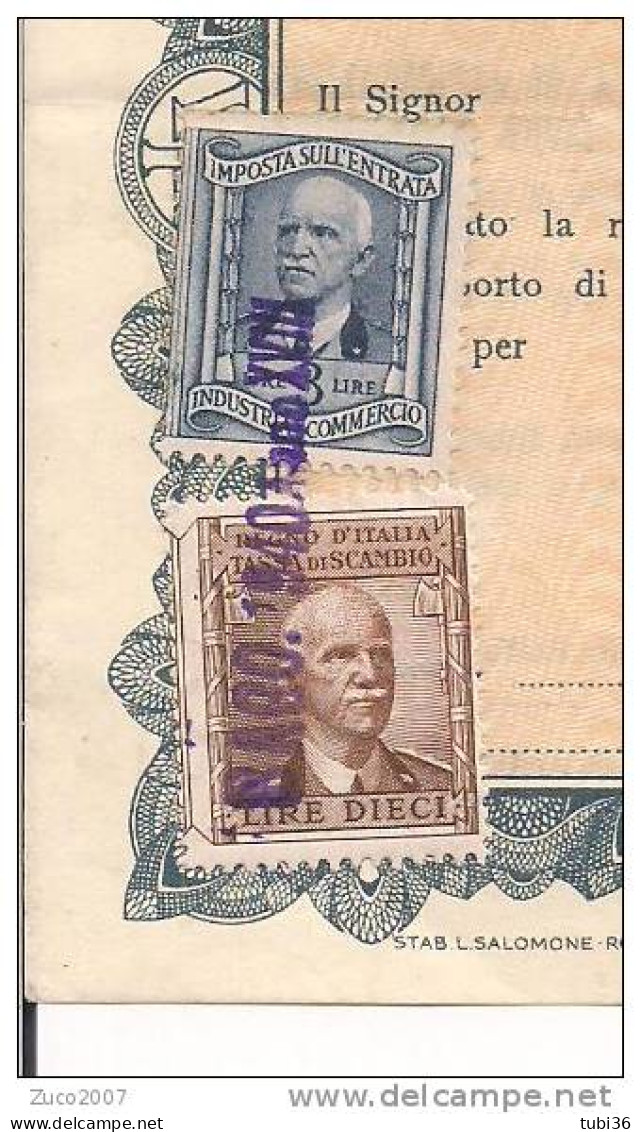 ISTITUTO NAZIONALE ASSICURAZIONI, ROMA, QUIETANZA  AGOSTO 1940, CON MARCHE DA BOLLO, MISTE, - Banque & Assurance