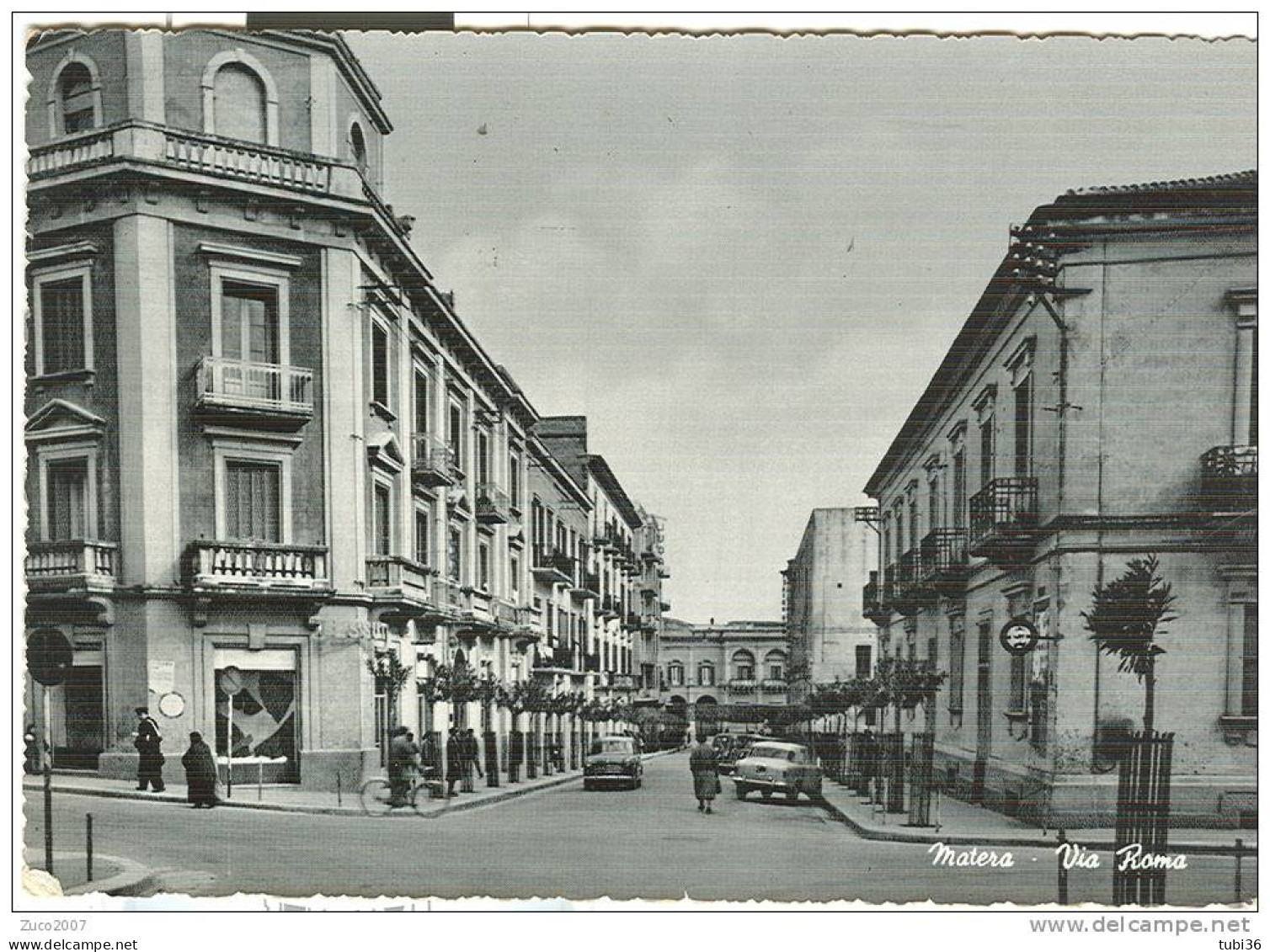 MATERA, VIA ROMA, B/N VIAGGIATA  1958, ANIMATA  E AUTO D'EPOCA, - Matera
