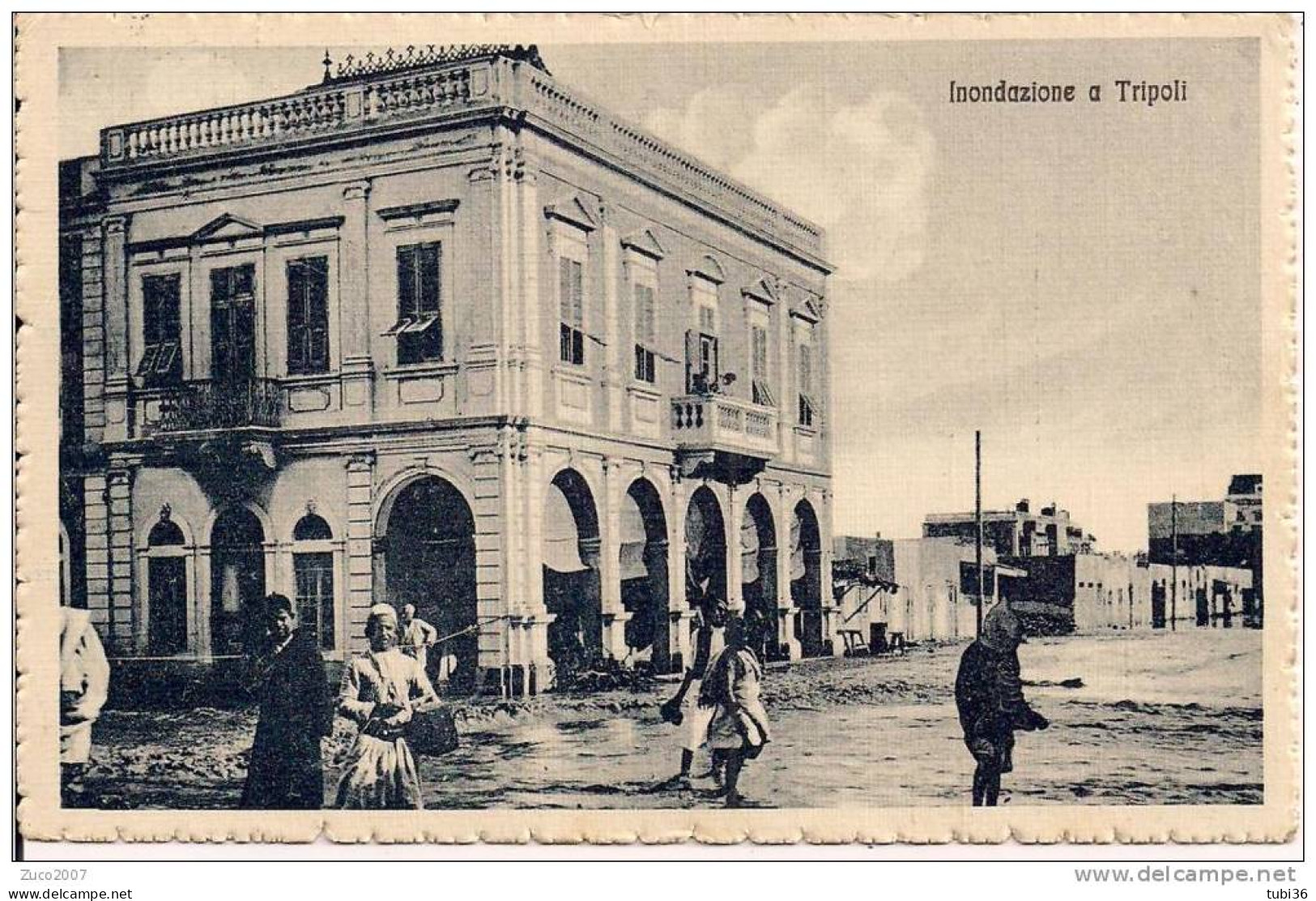 TRIPOLI - INONDAZIONE , PIAZZA ANIMATA - B/N VIAGGIATA  1916 - FORMATO PICCOLO 9 X 14 - PER MISTRETTA  MESSINA  - - Libye