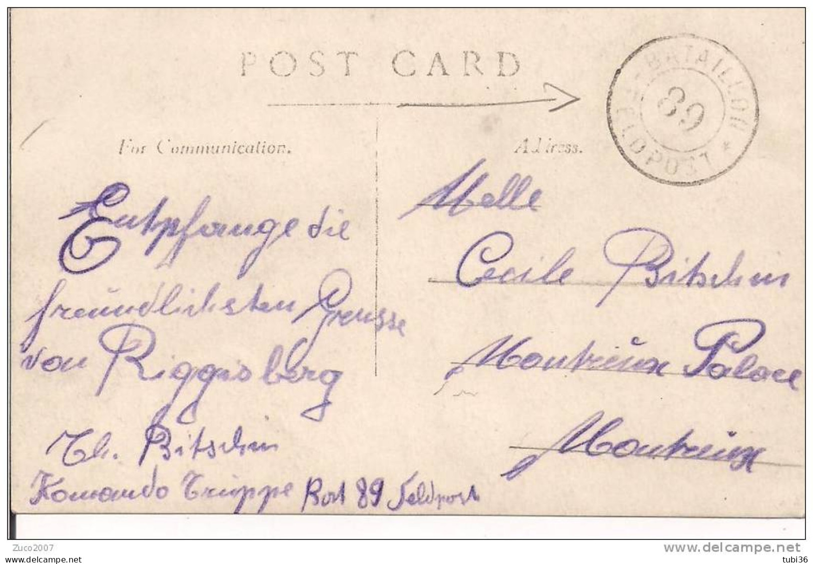 FELDPOST -RIGGISBERG - CARTOLINA POSTALE  SPEDITA DA MILITARE  - BATAILLON 89  FELDPOST -  PER FRANCIA - Vrijstelling Van Portkosten